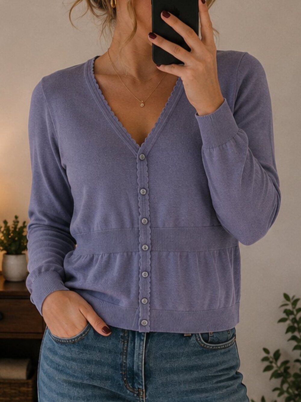 Pendleton Cardigan MP Blue Silk Cotton V Neck Button Front Lightweight Sweater